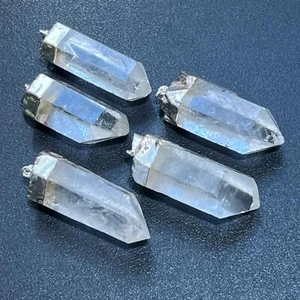 Quartz Crystal Point Pendant (Silver Plated) Gemstone Jewelry Necklace Charm - Picture 1 of 6