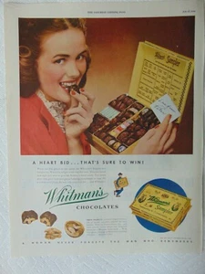 1946 WHITMAN'S CHOCOLATES Sure Hit In Love  vintage art print ad - Picture 1 of 1