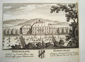 Castillo banco Hindel cantón Berna Suiza grabado en cobre de Herrliberger 1758 6 - Imagen 1 de 1