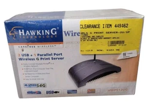 Hawking HWPS12UG Wireless G Print Server - 2 USB/1 Parallel Ports 802.11g (New) - Picture 1 of 7