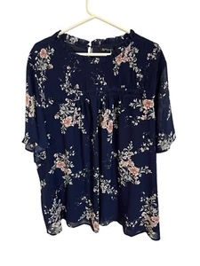 NWT Bloomchic Women's Size 26 (4X) Floral Blouse Short Sleeve Pleated Blouse - Picture 1 of 3