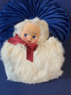 复古 20 世纪 50 年代儿童白兔毛皮带娃娃脸暖手松饼 — 第 1/4 张图片