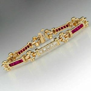 11.5Ct Princess Cut Lab Created Diamond Women's Bracelet 14K Yellow Gold Over - Picture 1 of 6