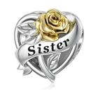 S925 Sterling Silver Sister Rose Flower Heart Bracelet Charm + Gift Bag