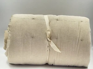 West Elm Classic Cotton Velvet/cotton Queen Tack Stitch Quilt Comforter Natural - Picture 1 of 3