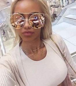 Runde verspiegelte reflektierende Gläser übergroße technologische Damen Metall große Sonnenbrille - Bild 1 von 17