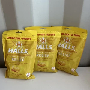 ( 3 pack )  Halls Cough Drops HONEY LEMON Menthol 80 Ct JUMBO BAG - Picture 1 of 2