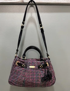 Borsa a mano Brahmin borsa a mano rosa nera tweed bordo in pelle oro ferramenta vintage - Foto 1 di 13