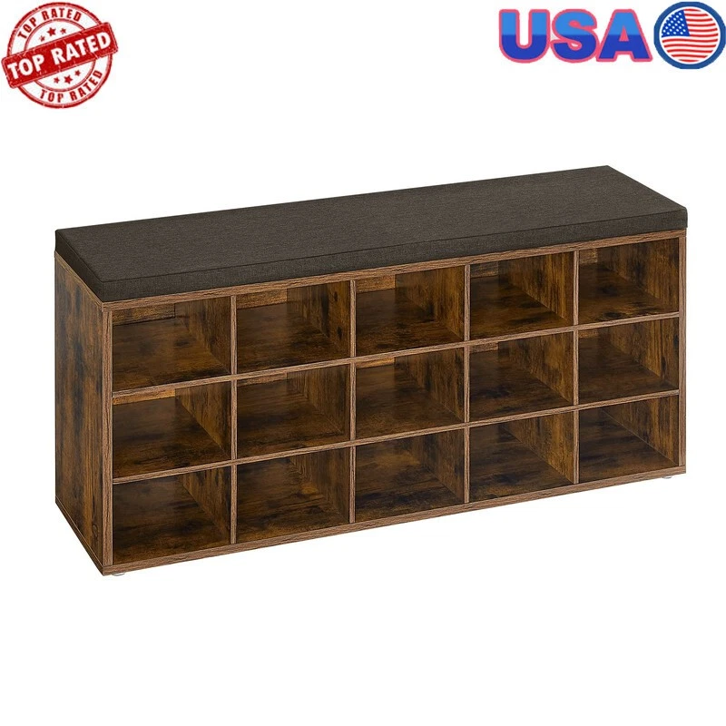 New Shoe Bench Entryway Storage Furniture W/ Cushion Padded Seat 15 Compartments - Image 1 of 4