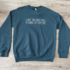 Cat Mom Sweatshirt Womens Medium Blue Fleece Graphic New - Picture 1 of 9