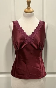 Top vintage Y2K George chiffon babydoll pizzo taglia S vino rosso romantico gotico - Foto 1 di 6