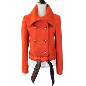 BCBG MaxAzria Short Trench Belted Fall Winter Wool Blend Coat SZ Medium Orange - Picture 1 of 9