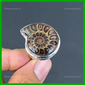 Halloween Sale Sterling Silver Ammonite Fossil Gemstone Bezel Solitaire New Ring - Picture 1 of 11