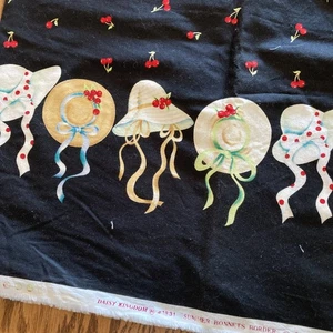 Daisy Kingdom Sommer Hauben #1831 1 Yard Baumwolle Bordüre Stoff Vintage schwarz - Bild 1 von 4