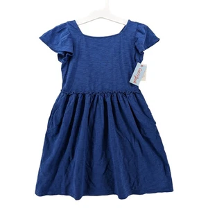 Cat & Jack Dress Small Blue Girls Scoop Neck Ruffle Short Sleeves ALine Sundress - Picture 1 of 10