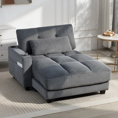 HOMCOM Chaiselongue 2 Sitzer Schlafsofa 114 x 147 cm mit Becherhalter Dunkelgrau - Bild 1 von 4