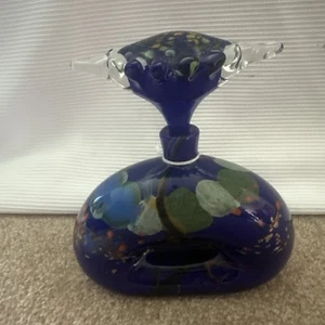 STUNNING! IOAN NEMTOI 6.75” Tall BLUE ART GLASS DECORATIVE PERFUME BOTTLE SIGNED - Picture 1 of 12