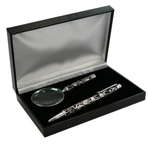 Handheld magnifier and ballpoint pen set with 3D metal Dragon pattern - Picture 1 of 5