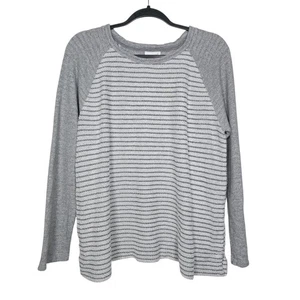 J.Jill Striped 100% Cotton Tunic Long Sleeve Shirt Medium Gray White  - Picture 1 of 4