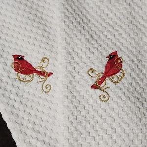 CARDINALS red Birds embroidered boutique Kitchen Dish Towels Christmas  - Picture 1 of 3