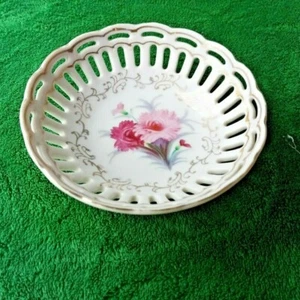 Vintage Hand Painted Pierced Bowl Gold Trim Flowers Floral Japan 5" - Picture 1 of 4