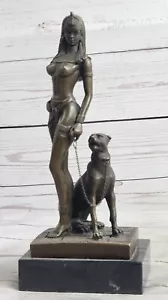 Sculpture Bronze Figure Nude Cleopatra with Panther Hot Cast Figurine Statue - Picture 1 of 7