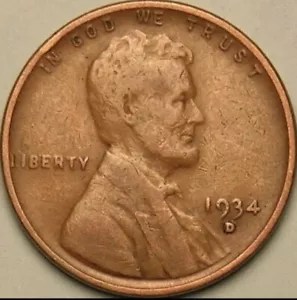 Moneda coleccionable de centavo de trigo Lincoln 1934 D G-F (LEE LA DESCRIPCIÓN) - Imagen 1 de 2
