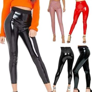 Discoteca de vinilo brillante aspecto húmedo de PVC ajustado cintura alta para mujer damas 8-26 - Imagen 1 de 3