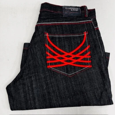 Pantalones cortos denim Evolution In Design para hombre rojos bordados negros/grises 36x 14 (Sh53) Foto 1 de 4