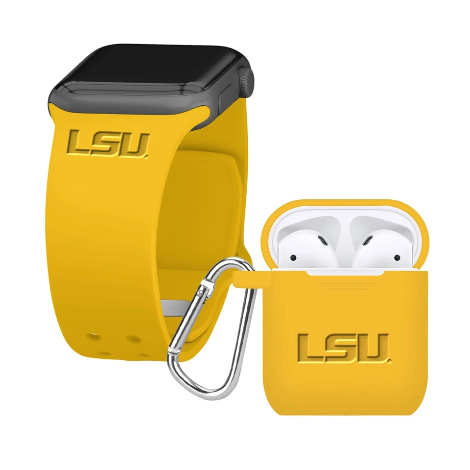 Paquete combinado de correa para reloj Apple grabada LSU Tigers y Airpod 1&2 Foto 1 de 1