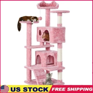 Double Condo Cat Tree Tower Scratching Post Multi Level Cat Furniture 54.5 Inch - Picture 1 of 8
