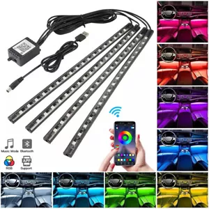 4x RGB 48 LED USB Car Interior Floor Atmosphere Light Strips Bluetooth Phone APP - Picture 1 of 13