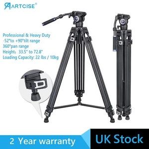 73" Heavy Duty Video Tripod Aluminum Camera Tripod Stand W/Fluid Head Load 22Lbs - Picture 1 of 9