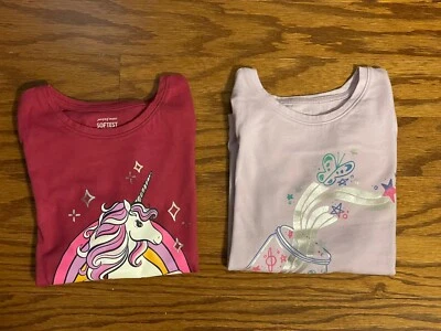 Two Little Girl Size 7 JUMPING BEANS (1) Unicorn (1) Butterfly Long-Sleeve Tees - Image 1 of 4