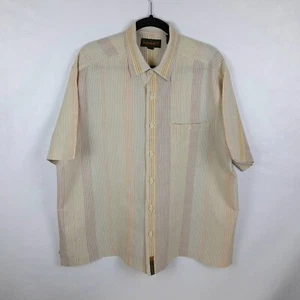 VTG Timberland Linen Cotton Vertical Striped SS Shirt Men's Sz L GREEN TAG VTG - Picture 1 of 6