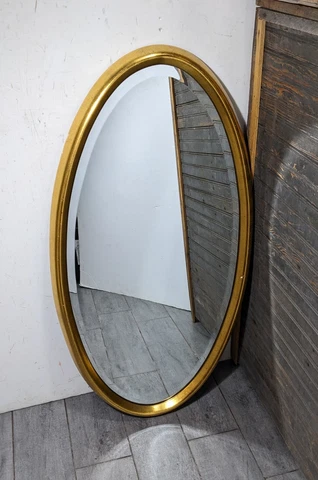 Vintage Oval Gold Gilt Wood Wall Mirror with Beveled Glass Hollywood Regency MCM Cover