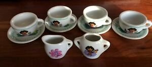 Lot Of 10 Piece Children’s Ceramic Tea Set Disney Princesses, Dora The Explorer