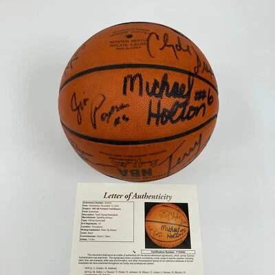 1987-88 Portland Trail Blazers Team Signed Game Used Spalding Basketball JSA COA - Image 1 of 4