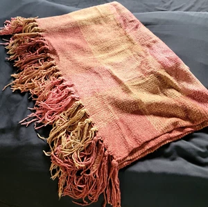 Melange Home Throw Lap Blanket Orange Plaid 64 x 48 Soft Cozy Warm Rayon Cotton - Picture 1 of 10