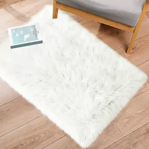 Fluffy Faux Sheepskin Shag Super Soft Area Rug 2x3 3x4 Black/White/Pink/Grey - Picture 1 of 31