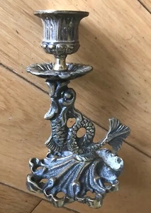 Antique Brass Fish Dolphins Koi Candlestick Table Candle Stick Detailed (Cage10) - Picture 1 of 8