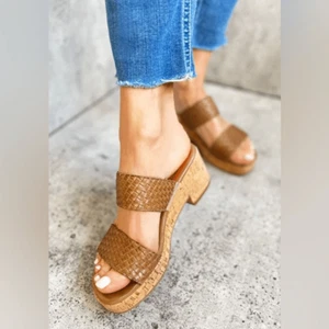 Miz Mooz- Women’s Brown Braided Leather Strappy Cork Sandal Genna Heels, Size 42 - Picture 1 of 13
