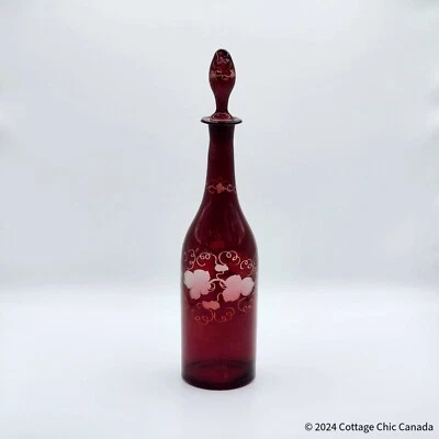 Antique 19th C Bohemian Ruby Flashed Glass Decanter - Wheel Etched Glass - Image 1 of 4