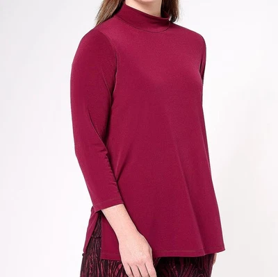 Susan Graver Size 1X Petite Burgundy Modern Essentials LiquidKnit MockNeck Tunic - Image 1 of 2