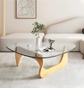 Coffee Table for Living Room - Triangle Glass Coffee Table Black Wood Base - Picture 1 of 5