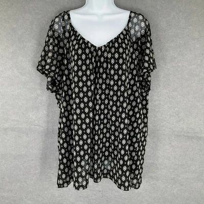 Colección 212 Top Caftán Elástico Malla Transparente Estampado Geométrico Negro Talla Grande 3X Foto 1 de 4