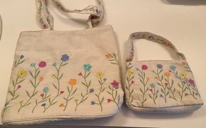 Raw Silk Embroidered Tote Bag Purse - Picture 1 of 16