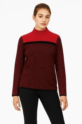 Karen Scott (AU21-42*) Ribbed Colorblock Mock-Neck Cotton Sweater Red Sz XL  - Image 1 of 2