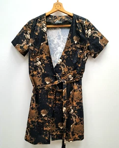 Disturbia Wrap Dress Skull Print Underworld Cotton Wrap Mini Size UK 8 - Picture 1 of 13