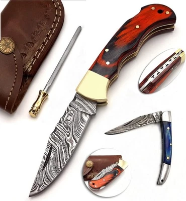BCK 4 Pcs Set 6.5" Handmade Damascus Steel Pocket Knife With Sheath - Image 1 of 4